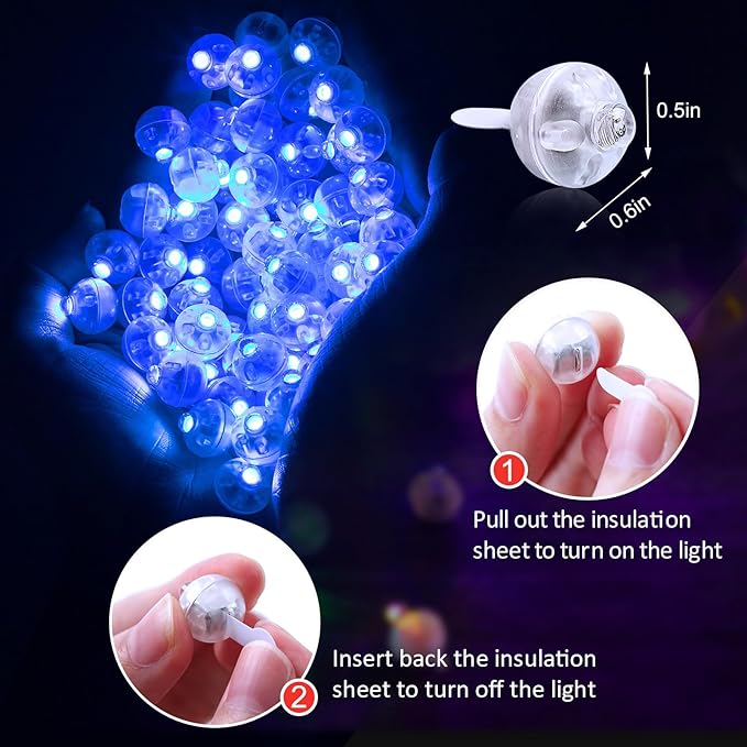 AIKEI 50pcs LED Balloon Lights, Mini Balls Lights,Long Standby Time Party Lamps,Waterproof Led Light for Paper Lantern Valentine's Day Wedding Birthday Party Decoration Blue