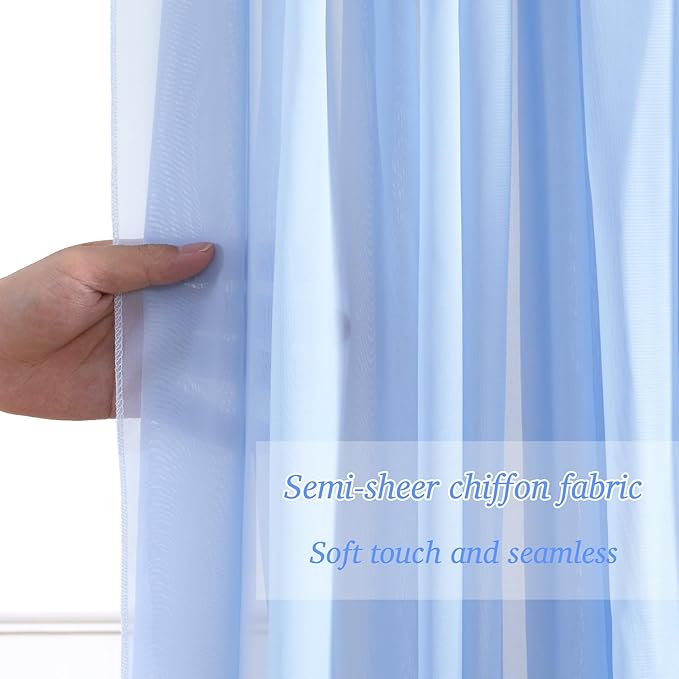 10x10ft Baby Blue Chiffon Backdrop Curtain with Lights String for Wedding Sheer Tulle Curtain Photo Backdrops Drapes for Baby Shower Birthday Party Home Ceremony Decorations