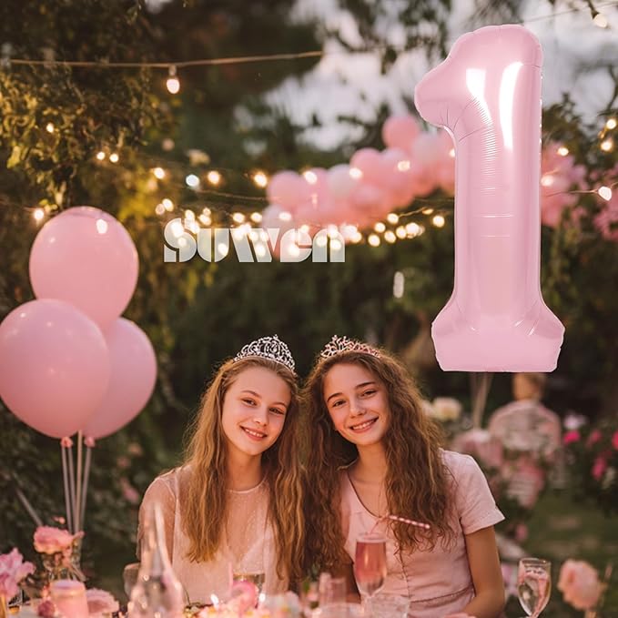 SUWEN 40 Inch Pink Large 1 Balloon Numbers Big Foil Helium Number Balloons 0-9 Jumbo Happy 1st Mylar Birthday Party Decorations for Baby Girl Anniversary Party Supplies