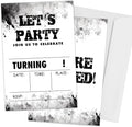 Black and White Ink Graffiti Style Birthday Invitations, Watercolor Invites for Girls Boys, 20 Pcs Double-Sided Fill In Invitations with Envelopes, Birthday Party Favor & Supplies 6 x 4 Inch