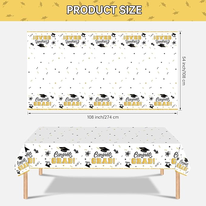 2 Pack White Graduation Tablecloth - Congrats Grad Table Cloths, Plastic Disposable Rectangle Class of 2026 Table Cover for Graduation Tables Decorations Party Decor Supplies Favors,108 x 54 Inch