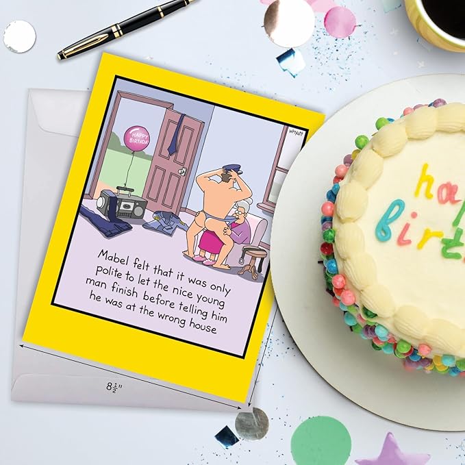 NobleWorks -1 Funny Birthday Card Inappropriate (8.5 x 11 Inch) - Humor Cartoon Bday Notecard with Envelope - Strippergram J5552BDG