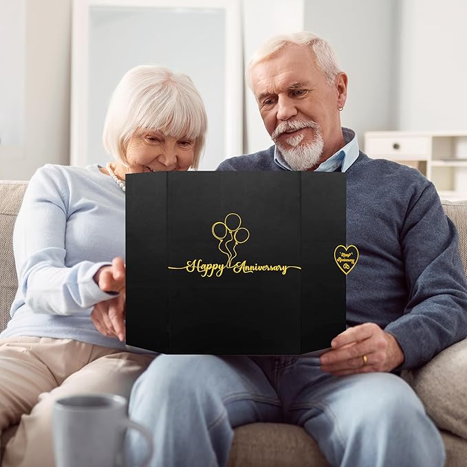 DARUNAXY Black Gold Happy Anniversary Party Decorations, Happy Anniversary Alternative Signature Guest Book Wedding 1st 10th 40th 50th Anniversary Signing Card Board Party Supplies