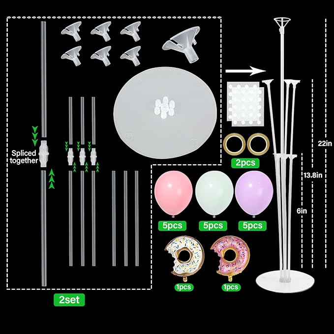 Donut Party Balloons Stand Kit 2 Sets with 2 Donuts Foil Balloons Sweet Donut 1st Party Balloon Centerpieces for Tables for Doughnut Theme Birthday Decorations