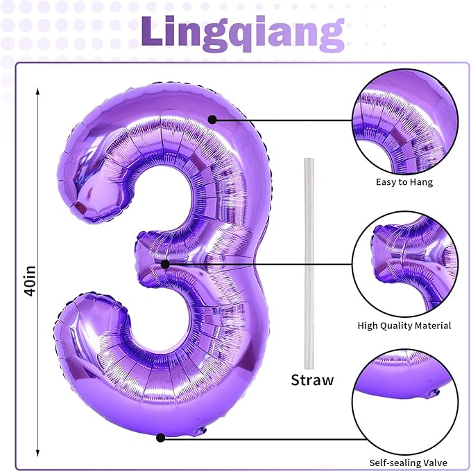 Purple Number 30 Balloons, 40 Inch Purple Mylar Foil Number 3 & 0 Balloons for Women, Self Inflating 30th Birthday Balloons for 30 Year Old Anniversary Birthday Party Decorations Supplies