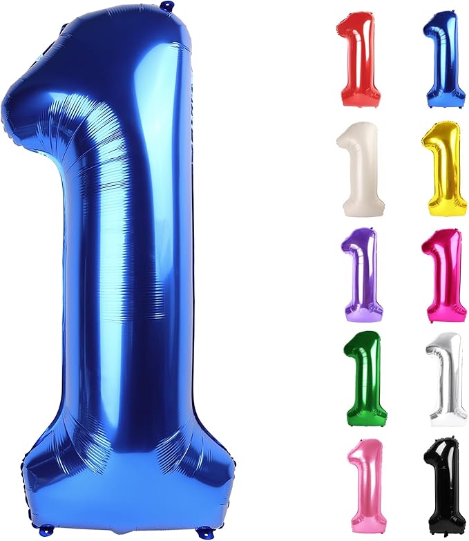 Metallic Blue Number 1 Balloon for First Birthday 40 Inch, 1st One Number Balloons Birthday Decorations for Girl Boy Toddler Baby