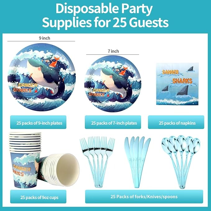 175 Pieces Ocean Party Decorations Ocean Animal Birthday Party Plate and Napkin Set Whale Themed Tableware Set Children's Birthday Decorations (25 Guests)