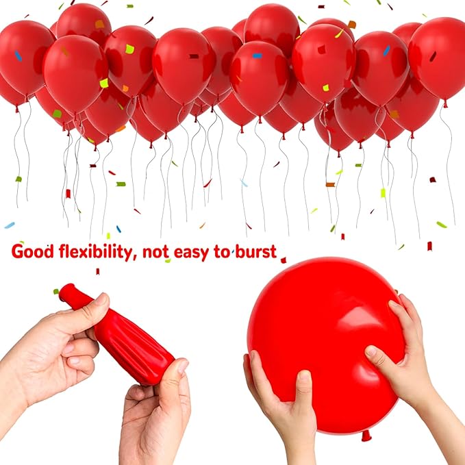 ASIYUHY Red Balloons 12 Inch 100 Pack Thicken Latex Red Balloon with 2 Rolls of Ribbon Round Helium Balloons for Christmas Valentine Birthday Wedding Baby Shower Party Decorations