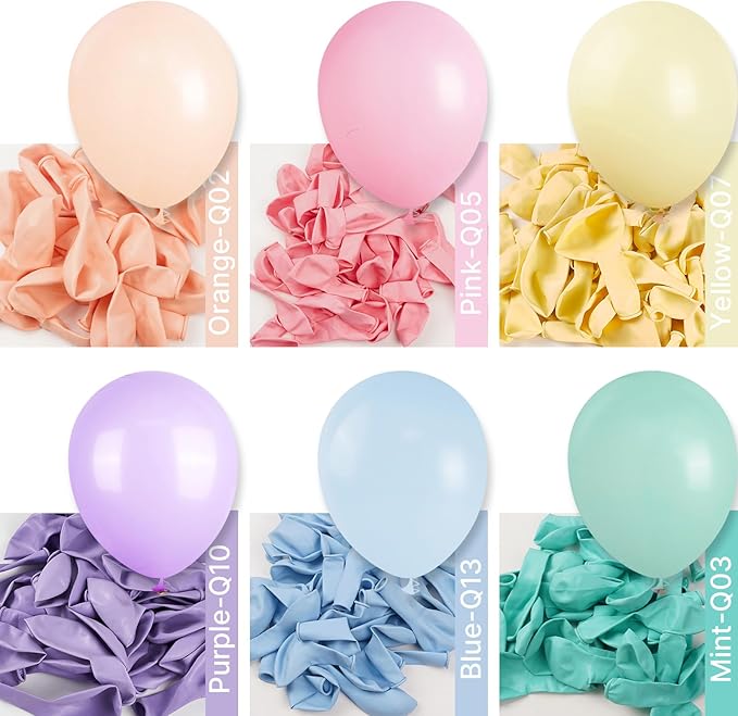 PartyWoo Pastel Balloon Arch Kit Garland 152pcs Different Sizes of 18 12 10 5 Inch Light Baby Pale Pink Blue Green Purple Yellow Orange Balloons for Baby Shower Graduation Birthday Party Decorations