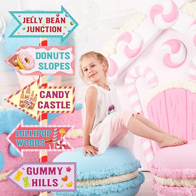 20 Pieces Candyland Decorations Welcome to Candyland Signs Candy Party Decorations for Kids Girls Candy Land Themed Birthday Party Halloween Christmas Trunk or Treat Car Decorations