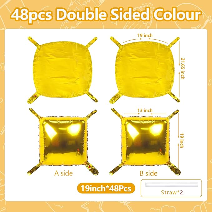 NISOCY 48PCS Gold Square Foil Balloons Wall Backdrop Metallic Double Sided Gold Christmas Balloons Tunnel Arch Kit for New Year Birthday Anniversary Graduation Party Decorations
