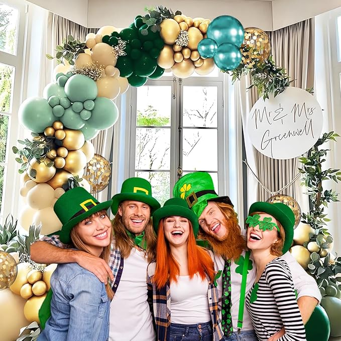 Green Gold White Balloon Arch Kit, 147PCS Dark Green Ivory Gold Metallic Pastel Green Balloons Garland for Birthday Wedding Baby Bridal Shower Party Decorations