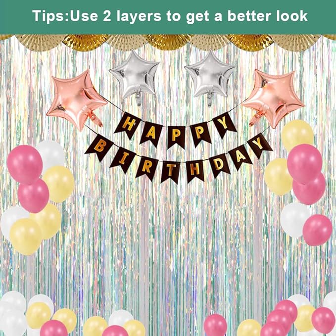 3 Pack Fringe Curtains Party Decorations,Tinsel Backdrop Curtains for Parties,Photo Booth Wedding Graduations Birthday Christmas Event Party Supplies (Transparent Rainbow)