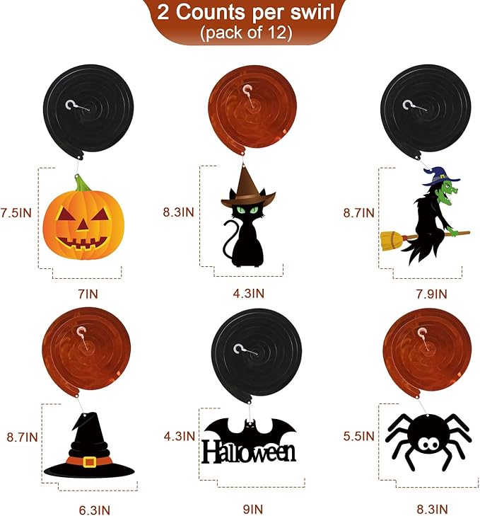 Tifeson Halloween Decorations Hanging Swirl - 36 PCS Hanging Halloween Ceiling Streamers - Large Size Ghost Pumpkin Witches Swirls for Home Indoor Outdoor Party Office Decor Supplies