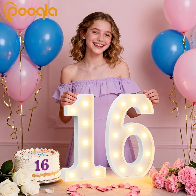 Pooqla 18th Birthday Decorations for Girls Boys, Large 12.6 in Tall Light Up Numbers for 18th Party Decorations Table Decor, Big Marquee Numbers 18th Birthday Gift for Girls Wedding Anniversary Decor