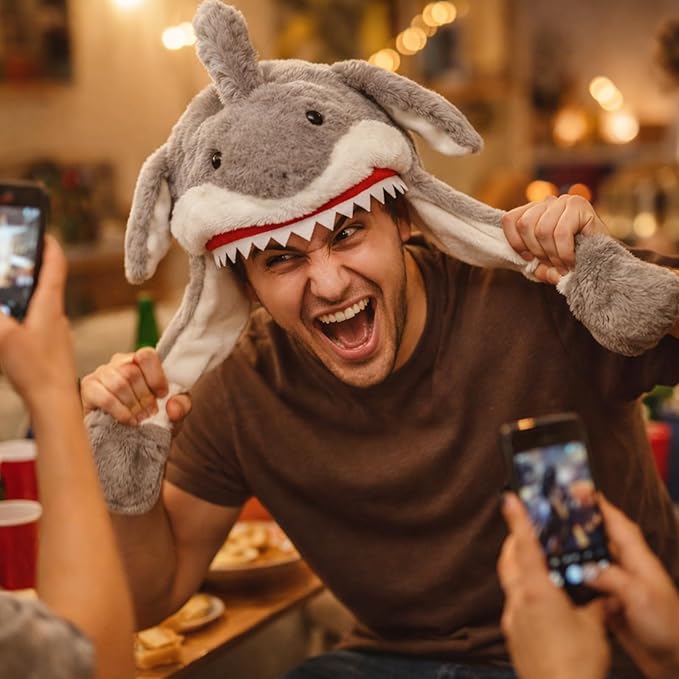 Animal Hat with Ears Moving Jumping Pop Up Beating Hat Plush Holiday Cosplay Dress Up Funny Gift for Kids