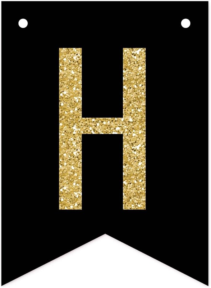 Andaz Press Faux Gold Glitter on Black Party Banner Decorations, Happy New Year!, Approx 5-Feet, 1-Set, Going Away Study Abroad Graduation Retirement Colored Hanging Pennant Decor