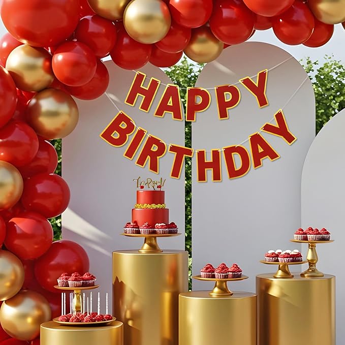 Happy Birthday Banner - 9ft Pre-Strung Happy Birthday Sign for Women, Men, Girls, Boys - No DIY Birthday Decorations & Party Supplies(Wine Red)
