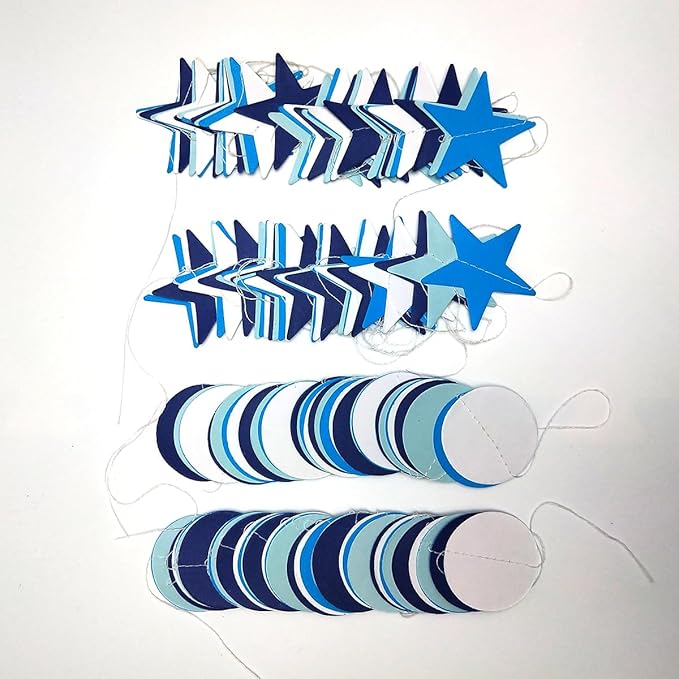 Party Decorations 52 Ft Big Star Garland Circle Dots Garland Paper Backdrop Streamer for Graduation Birthday Bachelorette Engagement Wedding Bridal Shower Baby Shower (Blue Set)