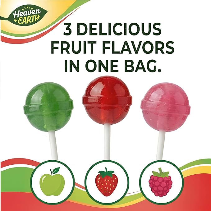 Heaven & Earth Berry, Apple, & Strawberry Fizz Pops (Approx. 38 Count) | All Natural Candy | Kosher | No Artificial Colors | Fun Fizzy Center | Bulk Pack for Parties & Goodie Bags