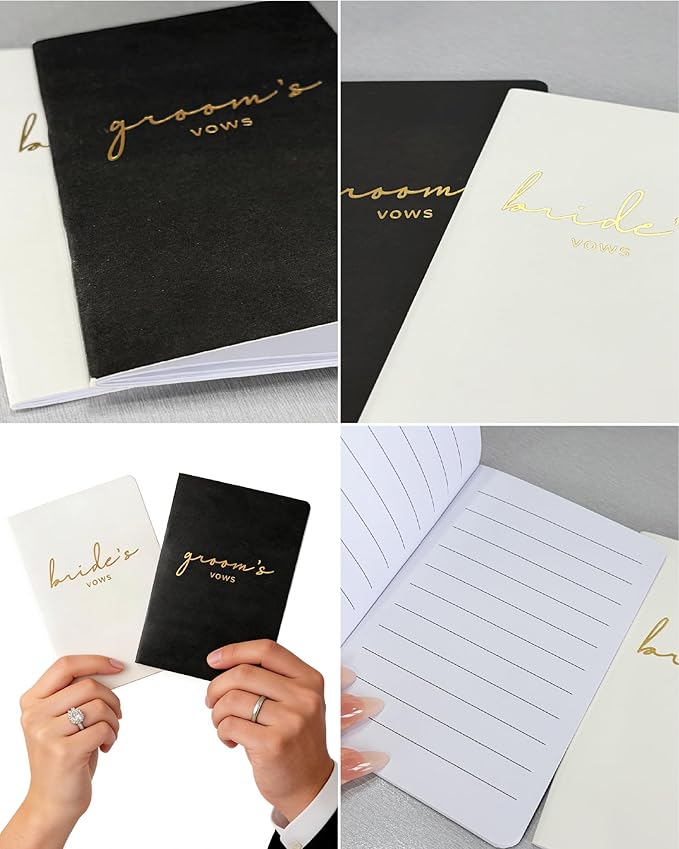 Vow Books for Bride and Groom, His and Hers Vow Books for Wedding-Soft Touch Gold Foil Engraving, Engagement | Wedding Essentials