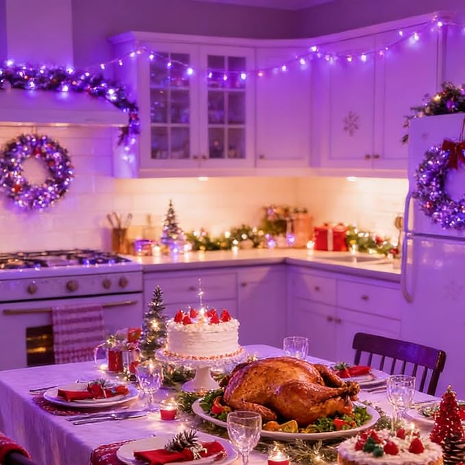 LAMPHOME Purple Christmas Lights Decoration 150Lights 31.9ft UL Certified Mini Bulb String Lights Set for Outdoor Halloween Home Christmas Tree Garden Holiday Party Patio Decor