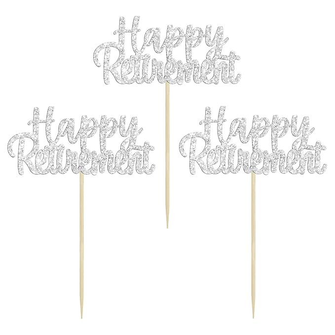 Gyufise Silver Glitter Happy Retirement Cupcake Toppers Retired Cake Decorations for Retirement Party Cake Decorations 36 Pack