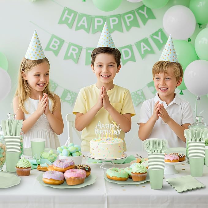 175 Pcs Sage Green Plates and Napkins Set, 25 Guest Sage Green Party Supplies Include Scalloped Easter Plate Napkin Cup Forks Knives Disposable Plastic Cutlery for Wedding Baby Shower Birthday