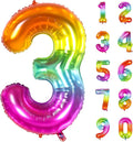 Number Balloon | Number 3 Balloon for 3rd Rainbow Birthday Decorations | Giant Multicolor Mylar 3 Balloon Number - 40 Inch | Big Foil Colorful 3 Birthday Balloon for Anniversary Party Supplies Favors