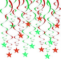 BEISHIDA Red Green Star Hanging Swirl Christmas Decorations Ceiling Hanging Party Supplies for Christmas Birthday Wedding Decorations, Pack of 15