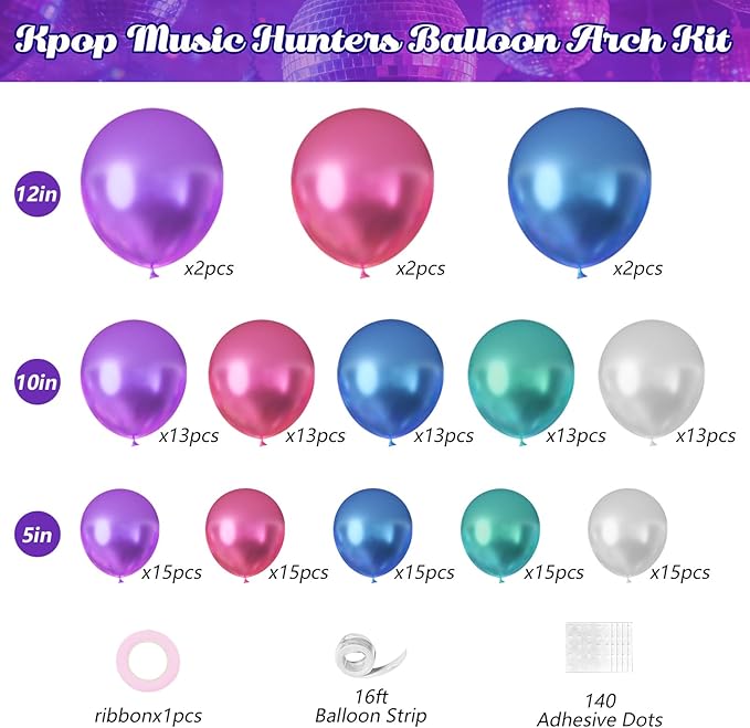 JOGAMS 180Pcs K-Pop Music Balloon Arch Kit, Metallic Disco Balloon Garland with Music Note Iridescent Star Foil Balloons for K-Pop Music Fans Themed Birthday Concert-Style Stage Backdrop Party Decor