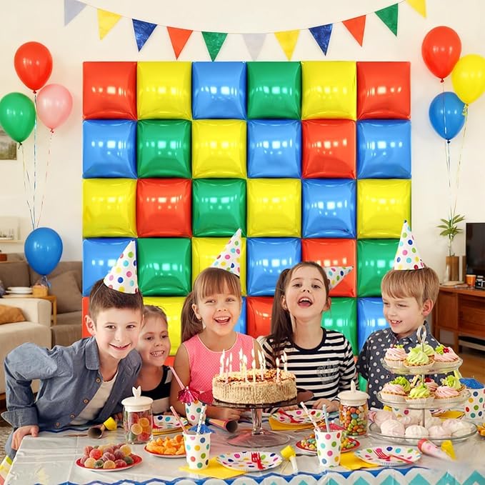 Red Yellow Blue and Green Square Foil Balloon Wall, 19'' Double Sided Foil Balloons Backdrop Tunnel Arch Kit for Anniversary Bachelorette Bridal Baby Shower Birthday Party Background Decor