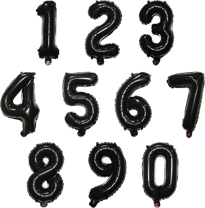 16 Inch Foil Mylar Number Balloons 0-9 for Party Decoration (Black)
