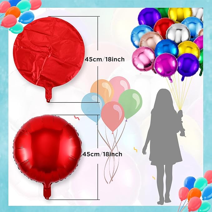 Deekin 100 Pcs 18 Inch Round Foil Balloons Aluminum Foil Helium Balloons Bulk for New Year Party Birthday Baby Shower Graduation Wedding Decor(Mixed Colors)