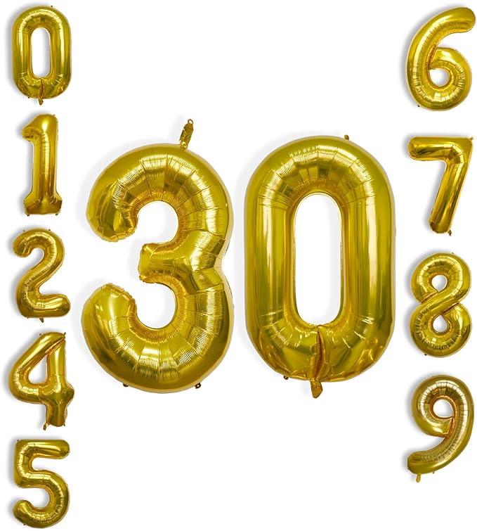 40 Inch Large Gold Number Celebration and Decoration Balloon for Birthday Parties, Graduations, Anniversaries, Weddings, Photo Shoots, Special Events - Helium Foil Mylar (Gold Number 30)