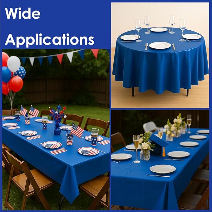 Craft And Party 12-Pack Royal Blue Plastic Tablecloths – 84 Inch Round Disposable Table Covers, Heavy Duty & Waterproof for Parties, Events, Banquets, Royal Blue