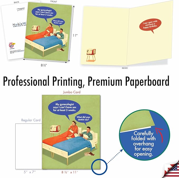 NobleWorks - 1 Jumbo Funny Card for Birthdays (8.5 x 11 Inch) - Cartoon Joke, Humor Bday Card with Envelope - Dentist Say J5585BDGC