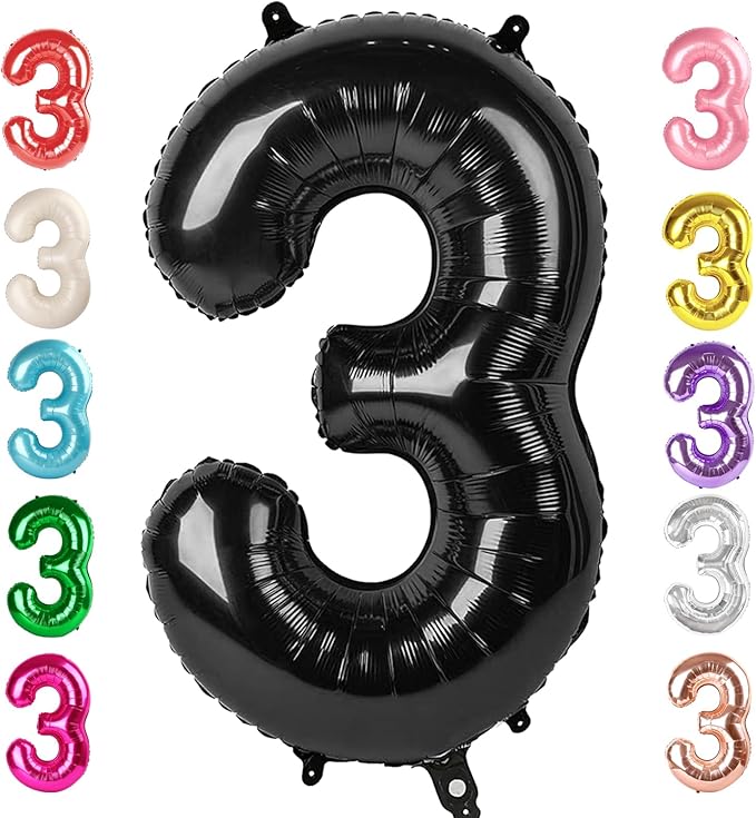 Numbers Balloon 3, 40 Inch Large Black Balloon for Three Year Old Birthday Decor, 3 13 30 31 Birthday Party Decorations for Wedding Supplies