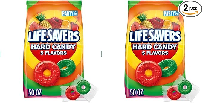 LIFE SAVERS Hard Candy Bag 5 Flavors, Hard Candy Individually Wrapped for Goodie Bags, Road Trips, Treats, Offices, Celebrations, 50-Ounce Party Size (Pack of 2)