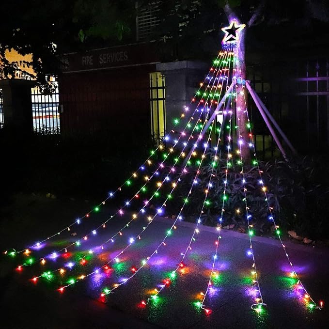 Christmas Decorations Star String Lights,320 LED Outdoor Christmas Tree Lights with 13" Topper Star,8 Modes Waterproof Hanging Fairy Twinkle Lights for Xmas New Year Party Holiday