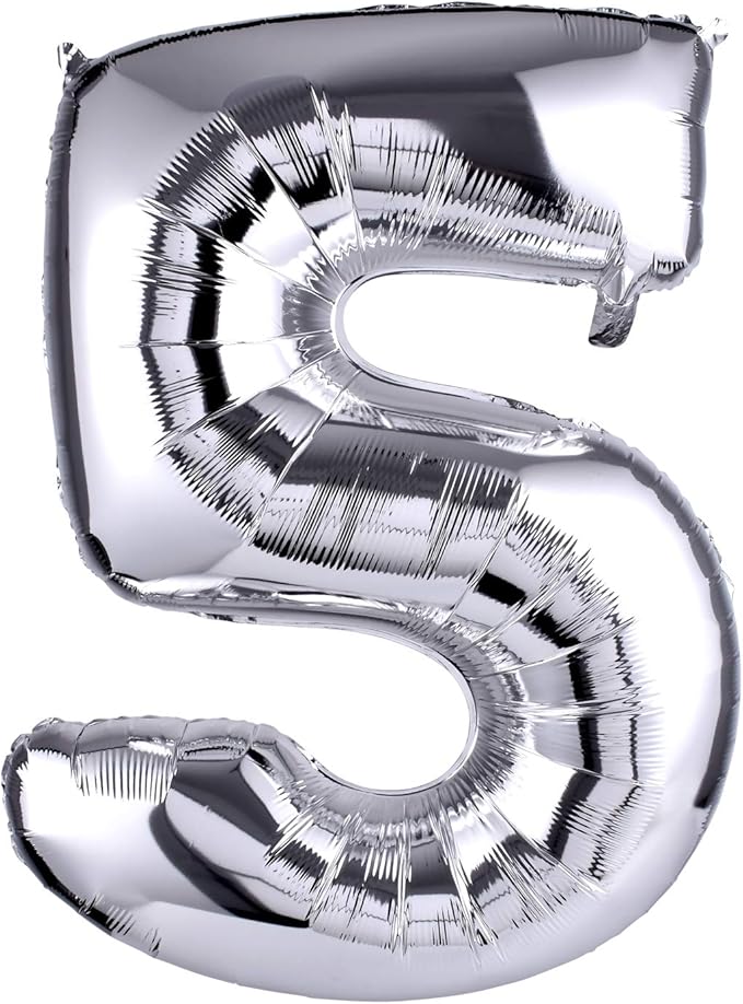 40 Inch Large Foil Helium Number Balloon Birthday Wedding Party 0-9 (Silver, 5)