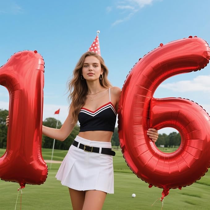 40 Inch Red Number 16 Digital Balloon,Jumbo Mylar Foil Helium Balloon for 16 Balloons for Birthday Party,Wedding Anniversary Party Decorations