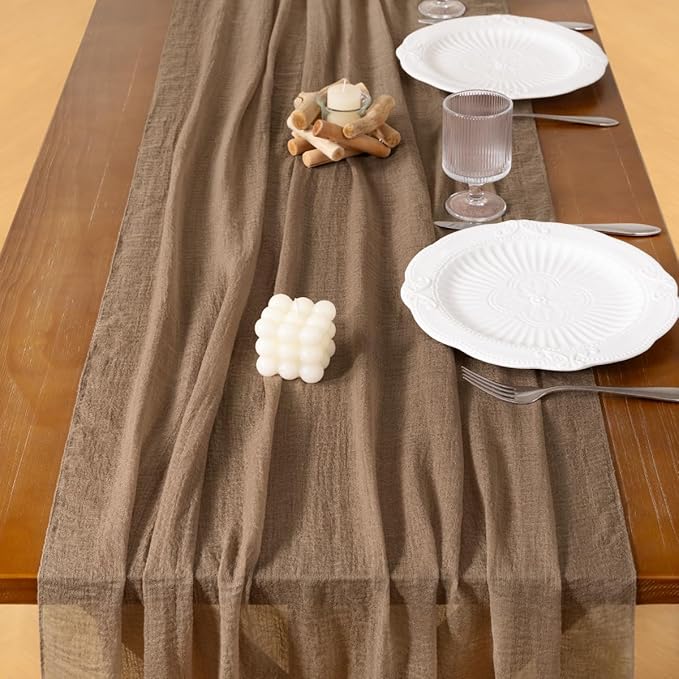 Socomi Nude Cheesecloth Table Runner Easter Spring Gauze 120 Inch Rustic Boho Cheese Cloth Runner for Wedding Party Baby Bridal Shower Centerpiece Decoration Holiday Home Decorations