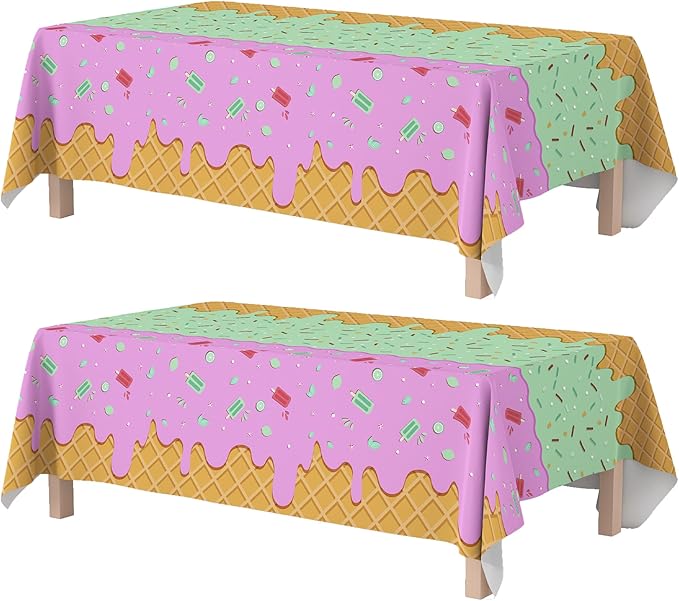 OHOME Ice Cream Party Decorations - Disposable Tablecloth for Ice Cream Birthday Party Decorations - Plastic Table Cover for Summer Bar Party Banner,2 Pack