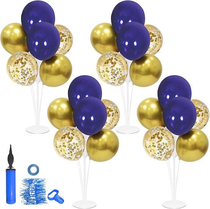 4 Set Blue Gold Balloon Stand Balloon Centerpieces Table Decorations for Birthday Wedding Anniversary Retirement New Years Graduation Decorations Class of 2026