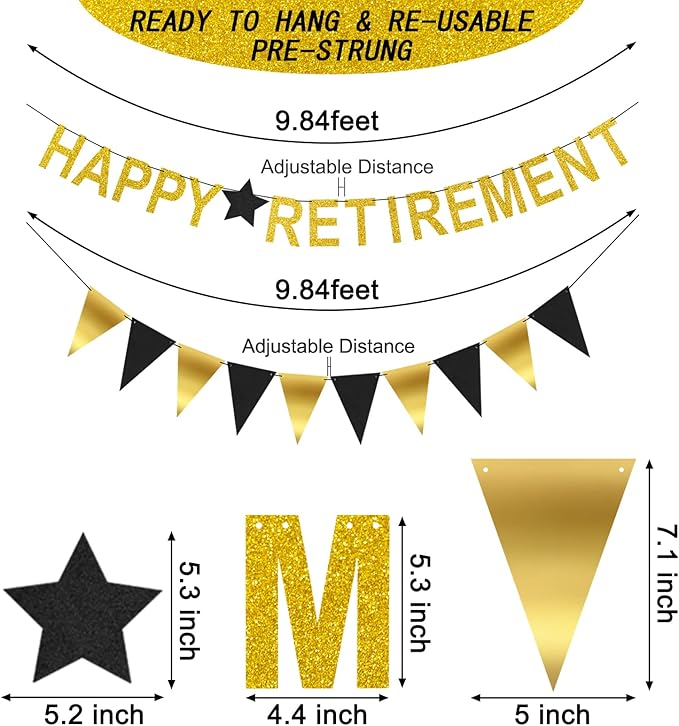 Happy Retirement Party Decorations - Banner, Triangle Flag Garland, Star Hanging Swirls and Balloons