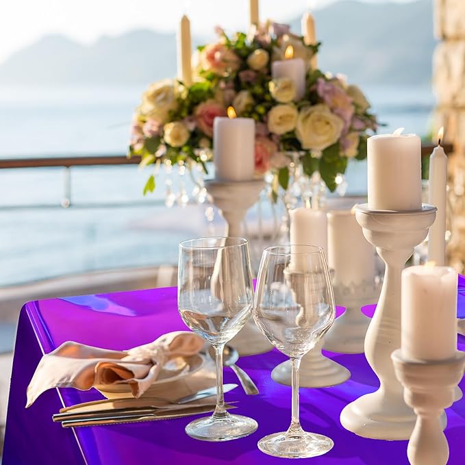FunnyPars 8 Pack Iridescent Purple Plastic Tablecloths, Shiny Disposable Laser Rectangle Table Covers, Foil Tablecloth Iridescent Party Decorations for Kpop Birthday Bridal Wedding Decor, 54x108 Inch