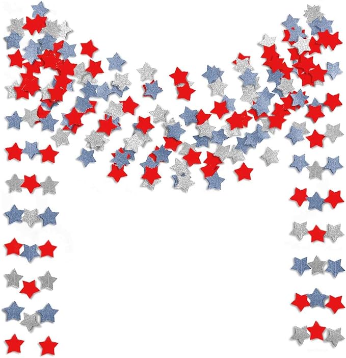 6 Pack Patriotic Star Streamers Garland Red White Blue Bunting Banner Paper Hanging Decorations for 4th of July American Independence Day Labor Day Holiday Memorial Day Party Supplies (50 Feet)