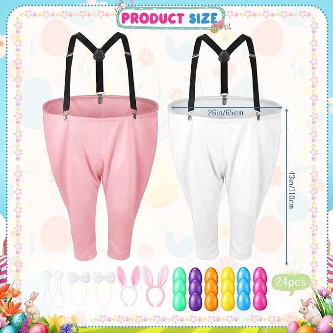 Vinsot 16 Pcs Easter Granny Pants Yard Game Set Oversized Granny Pants with Colorful Easter Eggs, Bowtie, Bunny Ears and Tail, Outdoor Tossing Game Bunny Suit for Spring