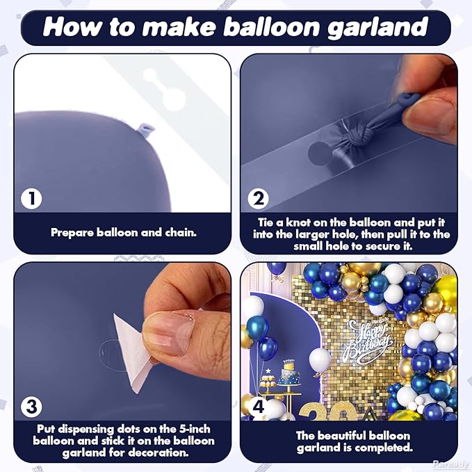 Blue Gold Balloon Garland Kit, 120pcs Blue Gold White Balloon Arch Kit With Gold 4d Foil Balloon Different Sizes For Graduation Party Birthday Celebration Baby Shower Wedding Bridal Shower Decoration